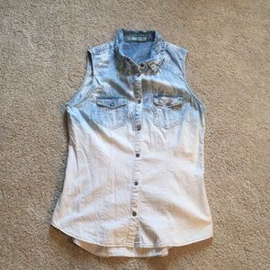 button down stone washed sleeveless shirt